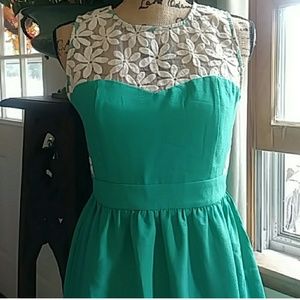 Esley Jade Green Floral Panel Inset Dress
